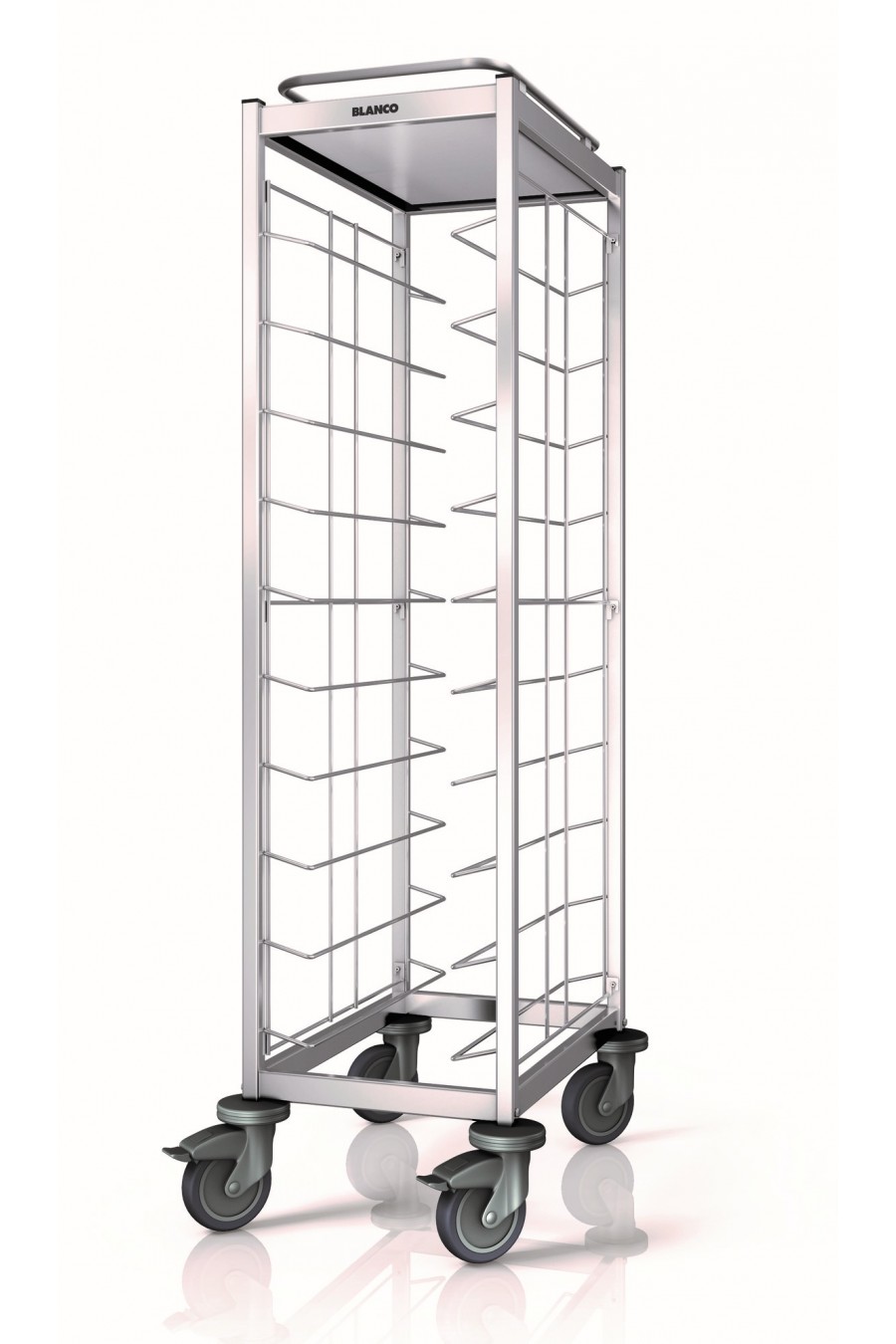 Stainless-steel trolley top with all-round railing